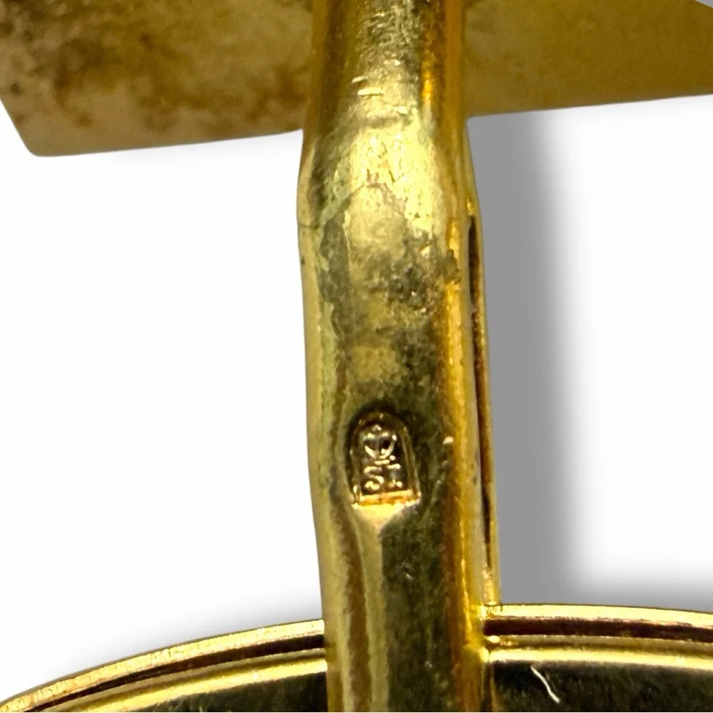VTG 1980s Nina Ricci Gold Ribbon Textured N Monogram Cufflinks